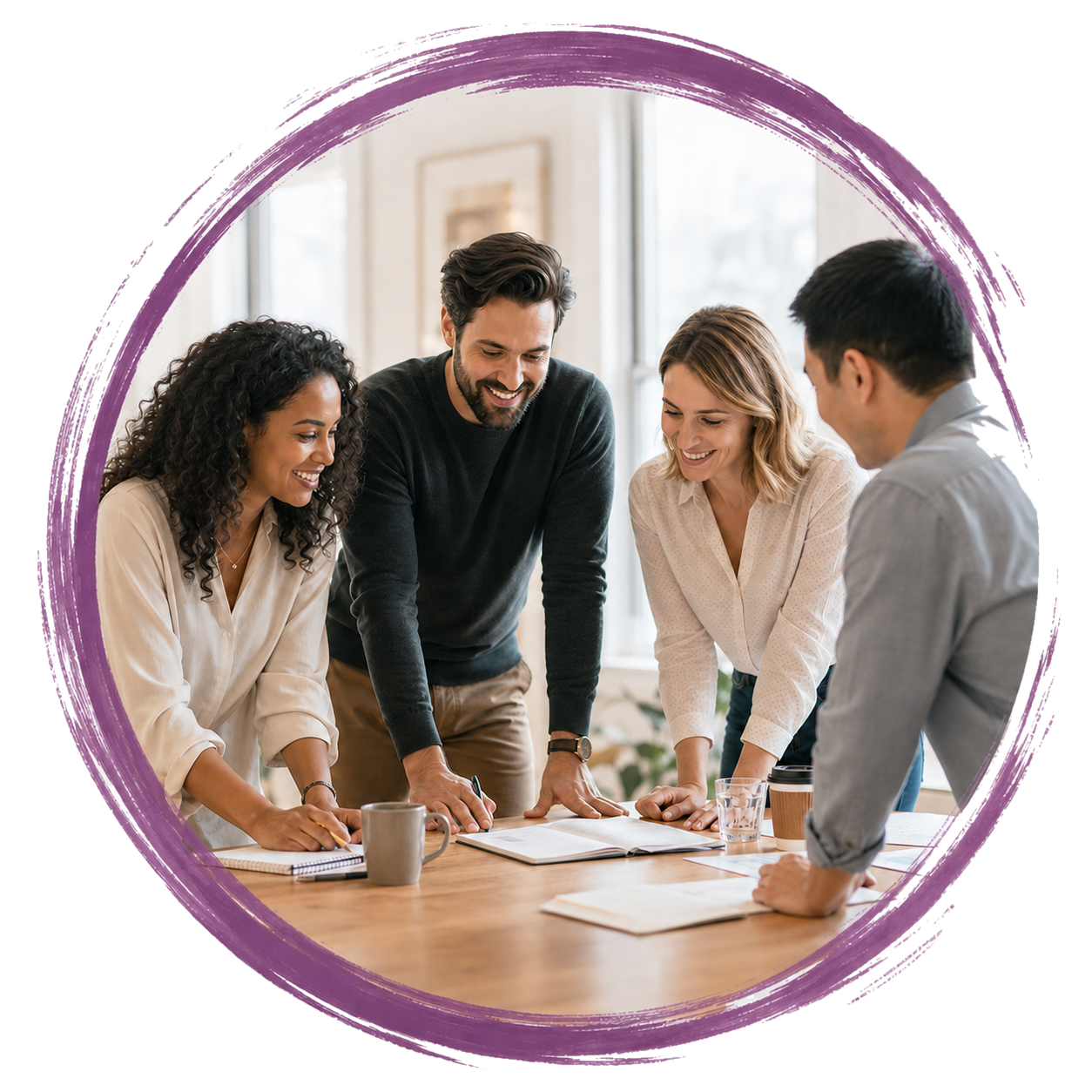 Équipe en séance de coaching collaboratif